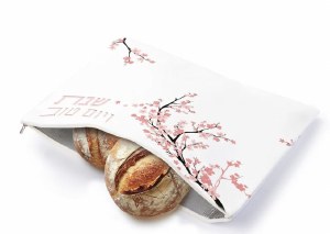 Picture of Faux Leather Challah Pouch Cherry Blossom Design White Pink 17" x 22"